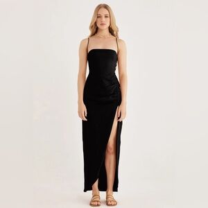 Rumer Pepper Lace Up Maxi Dress in Black, NWT, Small